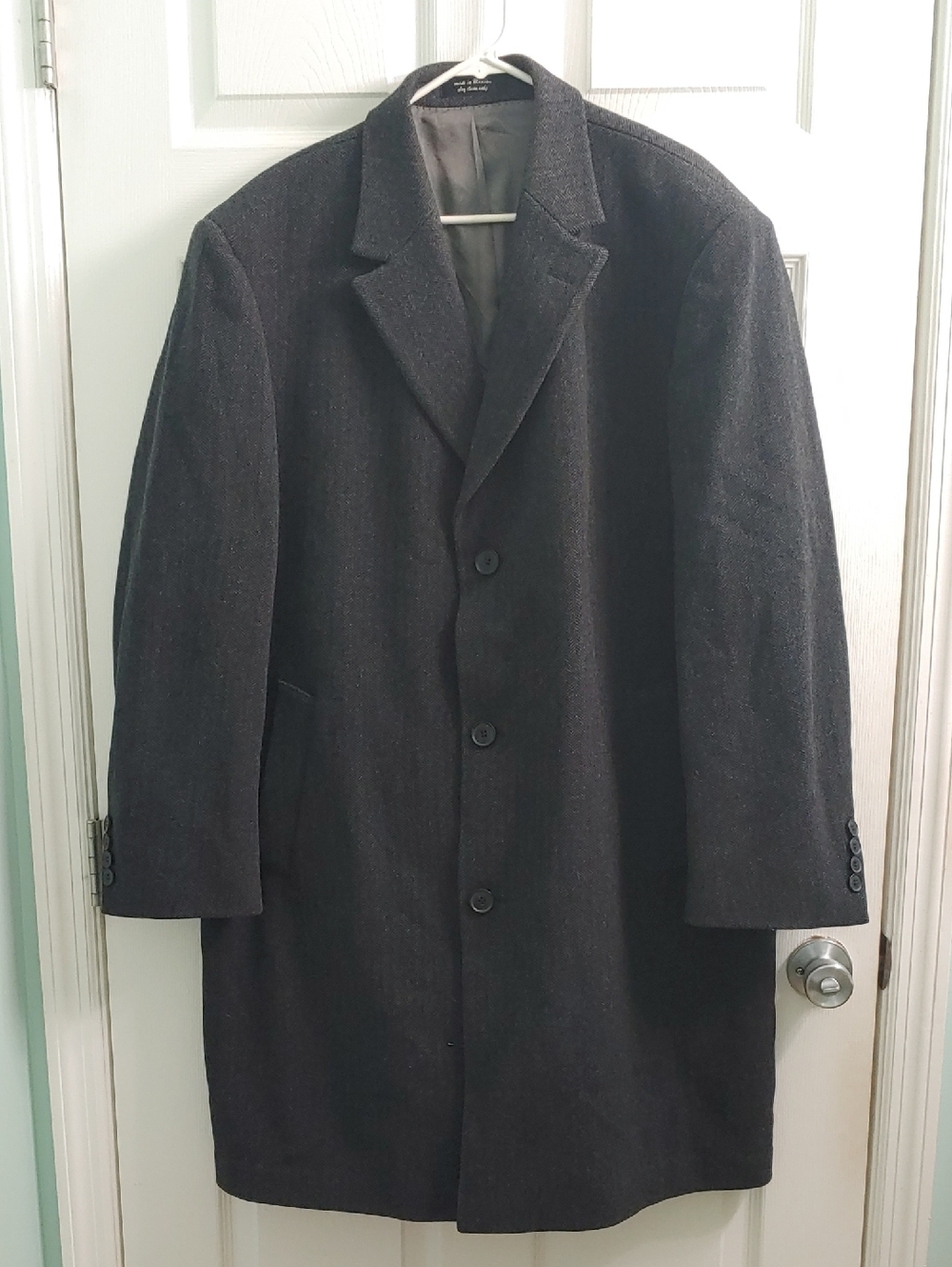 Calvin Klein Black Pea Coat Men's Classic Wool Overcoat Size 46R